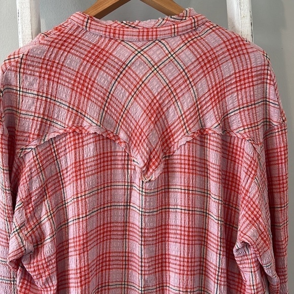 Free people distressed plaid button up tunic dress oversized xs - Picture 8 of 9